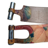 Vintage Casa Lopez Floral Leather Belt With Silver Metal Clasp