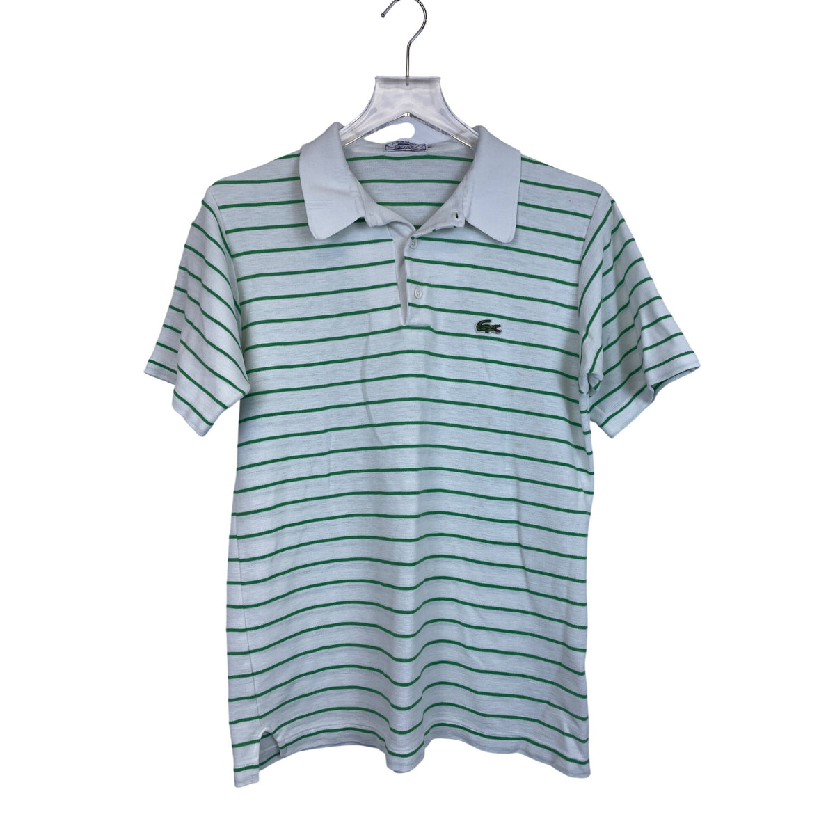 Izod Lacoste Mens White Striped Polo Shirt Green & White Classic Fit Short Sleeve L