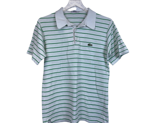 Izod Lacoste Mens White Striped Polo Shirt Green & White Classic Fit Short Sleeve L