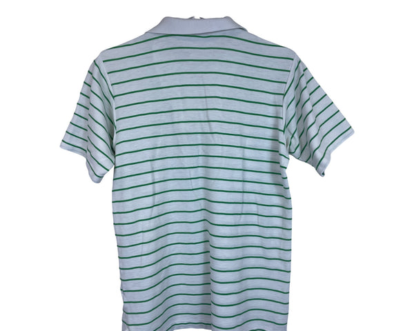 Izod Lacoste Mens White Striped Polo Shirt Green & White Classic Fit Short Sleeve L