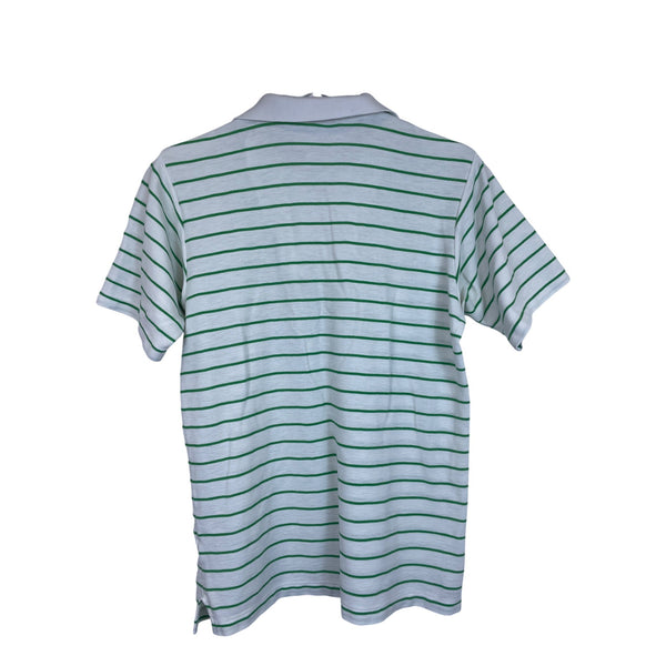 Izod Lacoste Mens White Striped Polo Shirt Green & White Classic Fit Short Sleeve L