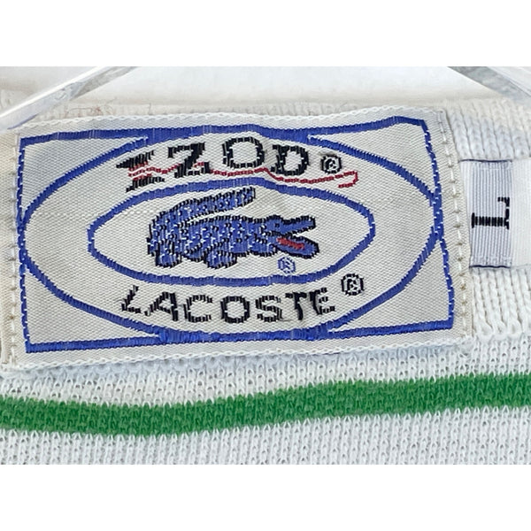 Izod Lacoste Mens White Striped Polo Shirt Green & White Classic Fit Short Sleeve L