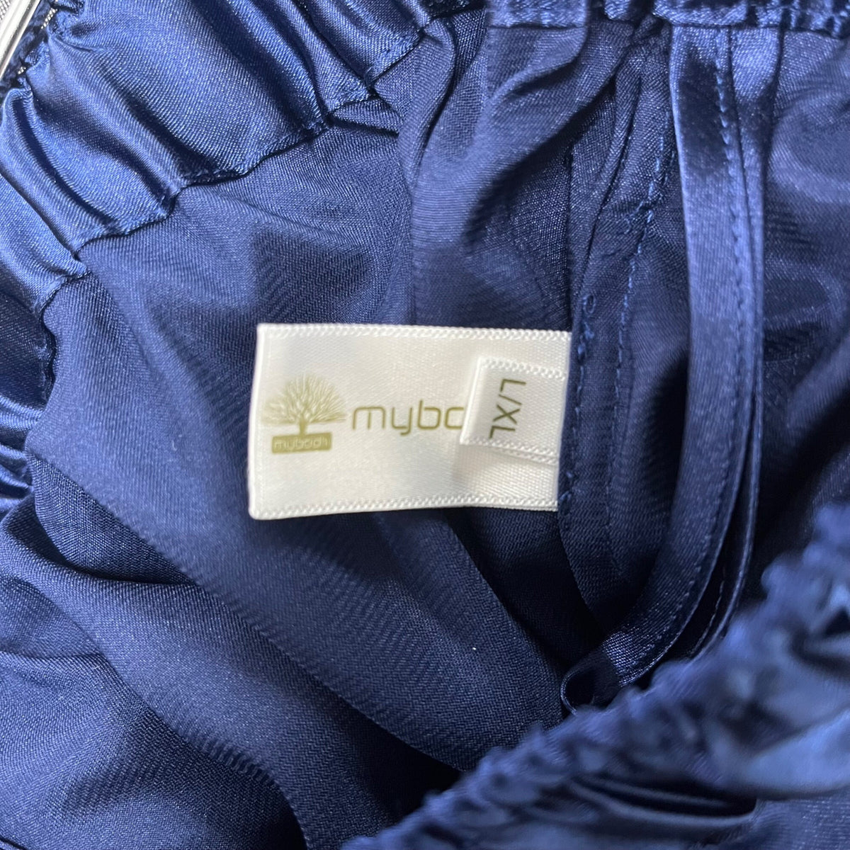 Mybodhi Women Navy Satin Pajama Set Relaxed Fit L/XL