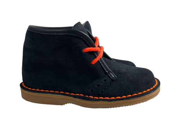 Jacadi Paris Kids Black Suede Ankle Boots With Orange Laces & Stitching Size 24