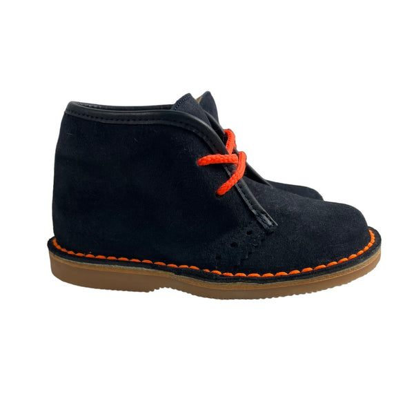 Jacadi Paris Kids Black Suede Ankle Boots With Orange Laces & Stitching Size 24