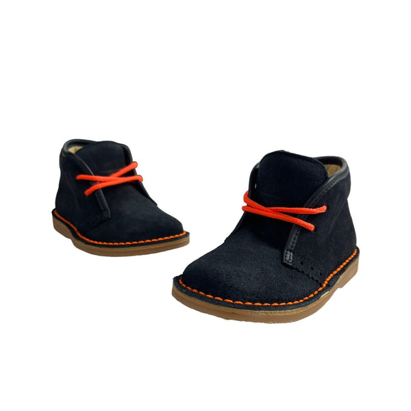 Jacadi Paris Kids Black Suede Ankle Boots With Orange Laces & Stitching Size 24