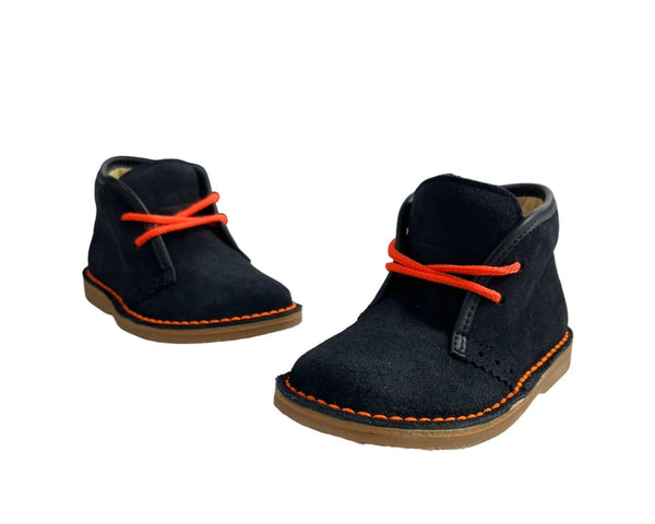 Jacadi Paris Kids Black Suede Ankle Boots With Orange Laces & Stitching Size 24