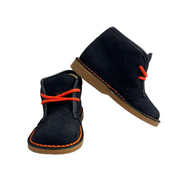 Jacadi Paris Kids Black Suede Ankle Boots With Orange Laces & Stitching Size 24