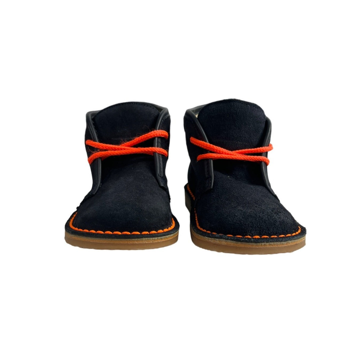 Jacadi Paris Kids Black Suede Ankle Boots With Orange Laces & Stitching Size 24
