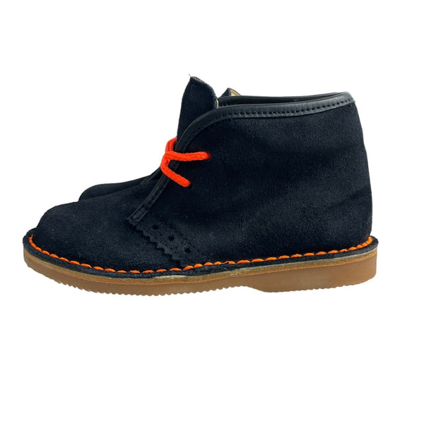 Jacadi Paris Kids Black Suede Ankle Boots With Orange Laces & Stitching Size 24