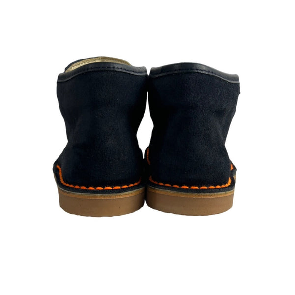Jacadi Paris Kids Black Suede Ankle Boots With Orange Laces & Stitching Size 24