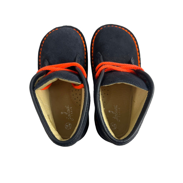 Jacadi Paris Kids Black Suede Ankle Boots With Orange Laces & Stitching Size 24