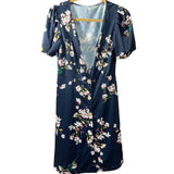 Laishen Womens Navy Floral Button-Down Short Sleeve Dress Size Medium Lightweight