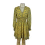 Max Studio Womens Yellow Floral Long-Sleeve V-Neck Smocked Waist Mini Dress Sz S