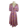 Spell Women’s Floral Boho Midi Dress Pink Yellow Purple Puff Sleeves Sz XS