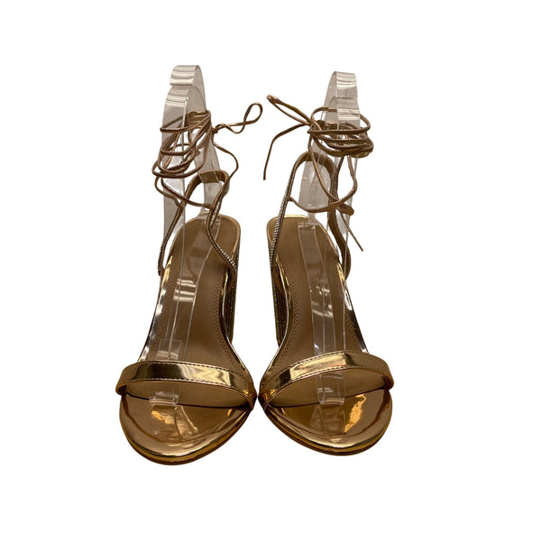 Asos Shoes Women’s Gold Metallic Rhinestone With Wrap Around Lace Up Heels Size 8