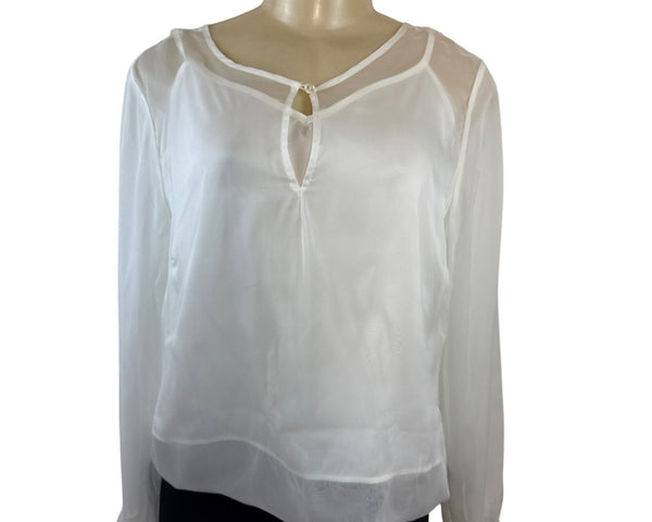 White House Black Market Women’s Sheer White Long Sleeve Blouse Size 6 - New