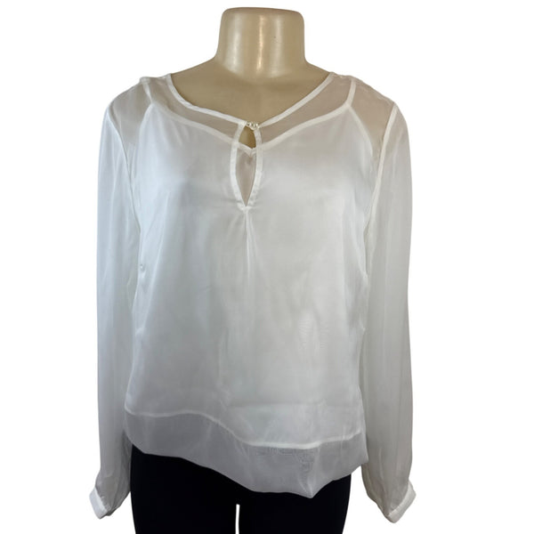 White House Black Market Women’s Sheer White Long Sleeve Blouse Size 6 - New