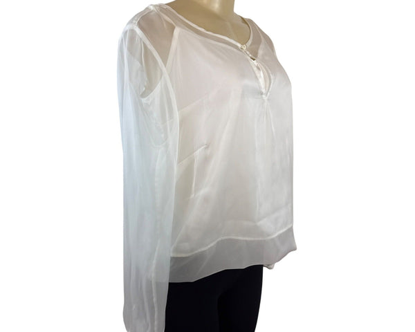 White House Black Market Women’s Sheer White Long Sleeve Blouse Size 6 - New
