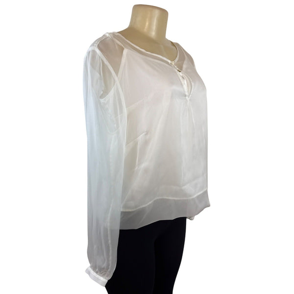 White House Black Market Women’s Sheer White Long Sleeve Blouse Size 6 - New