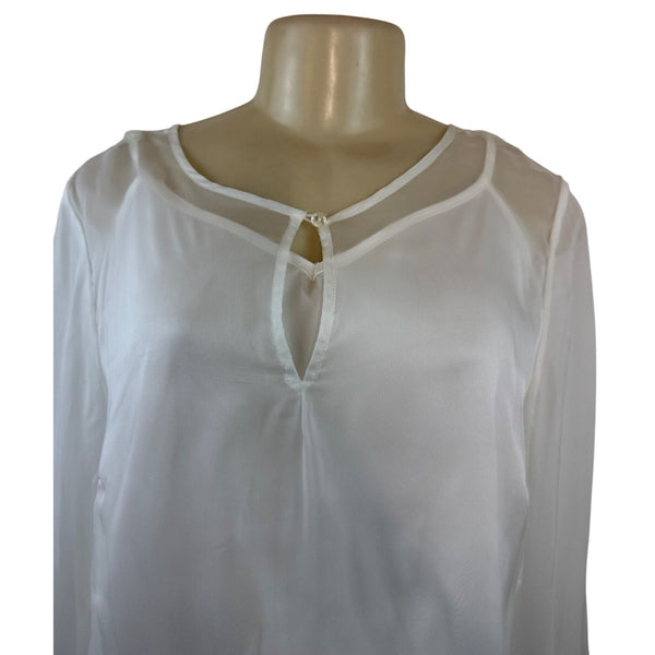 White House Black Market Women’s Sheer White Long Sleeve Blouse Size 6 - New