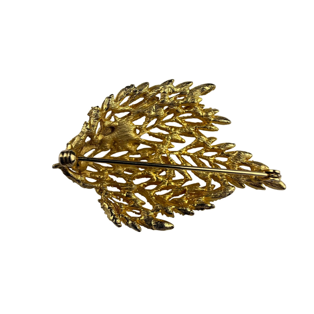 Vintage Gold Tone Leaf Brooch Faux Pearl Accent Elegant Openwork Pin 2 Inches