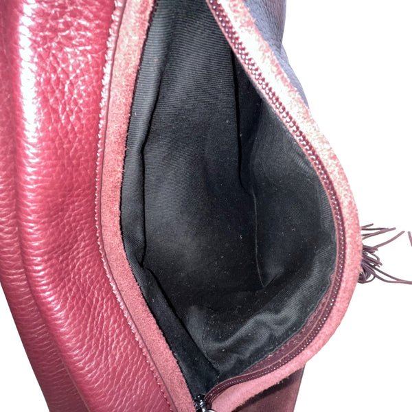 Sam Edelman Women’s Burgundy Suede & Leather Braided Handles Tassel Tote Bag