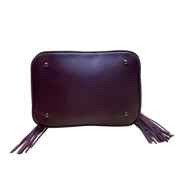 Sam Edelman Women’s Burgundy Suede & Leather Braided Handles Tassel Tote Bag