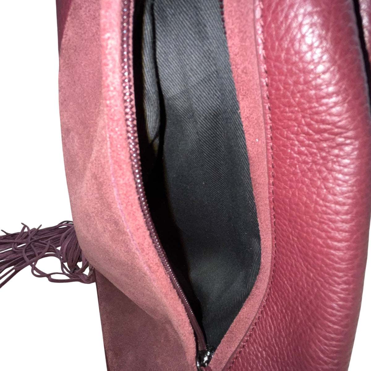 Sam Edelman Women’s Burgundy Suede & Leather Braided Handles Tassel Tote Bag