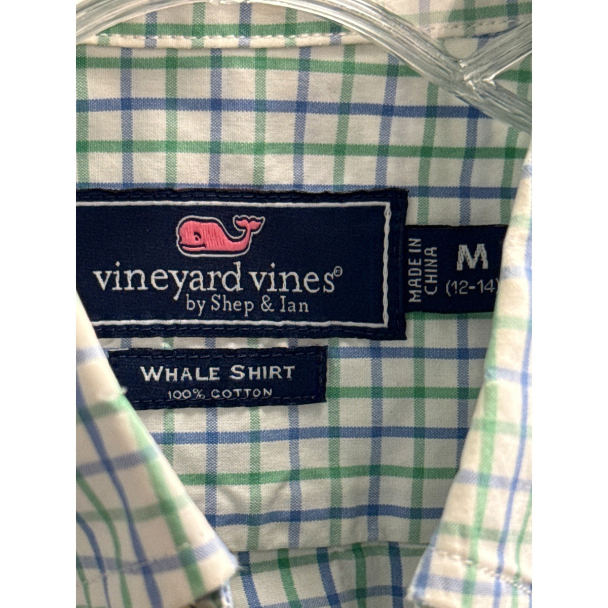 Vineyard Vines Mens Blue Green Check Cotton Whale Shirt Size M