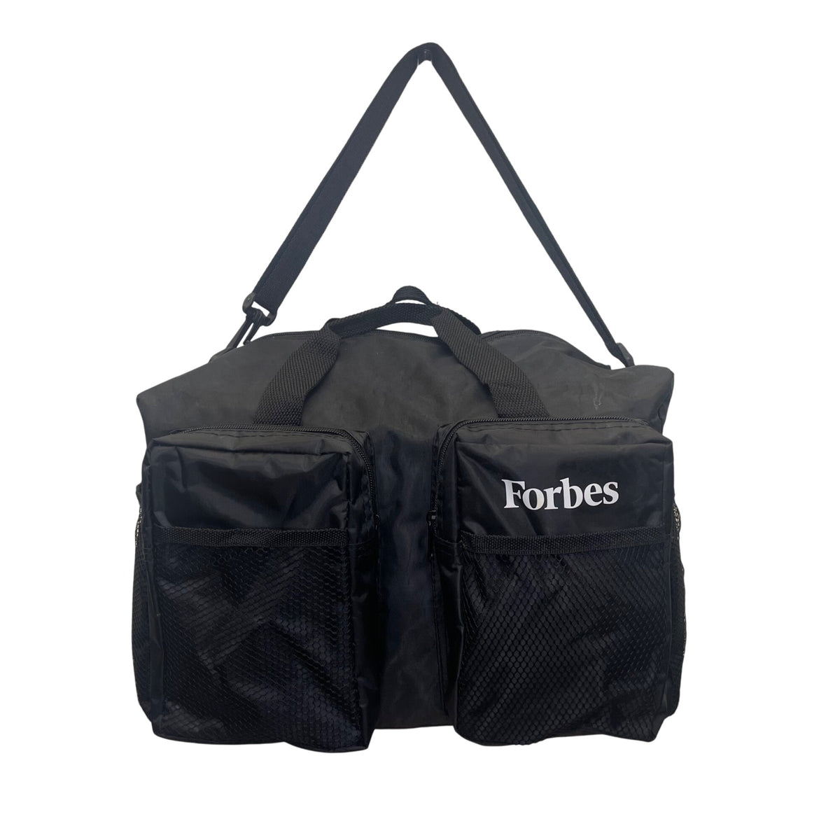 Forbes Black Nylon Mesh Pocket Zip Closure Travel Adjustable Strap Duffel Bag