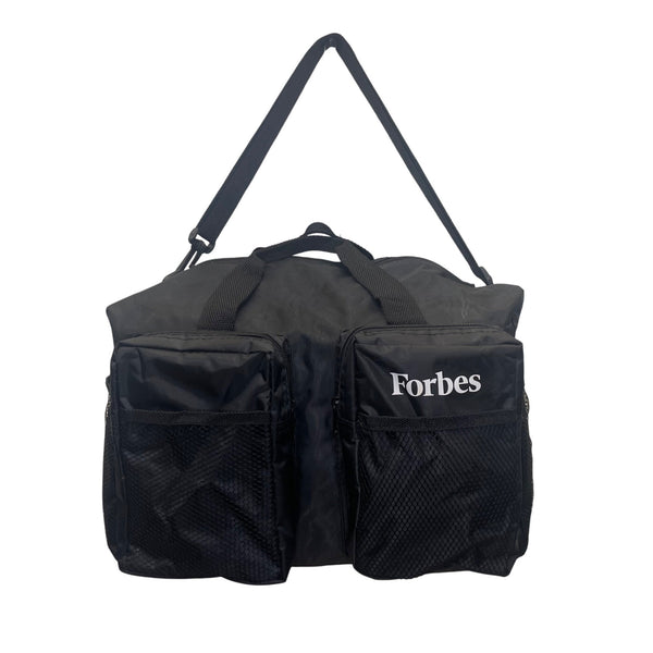 Forbes Black Nylon Mesh Pocket Zip Closure Travel Adjustable Strap Duffel Bag