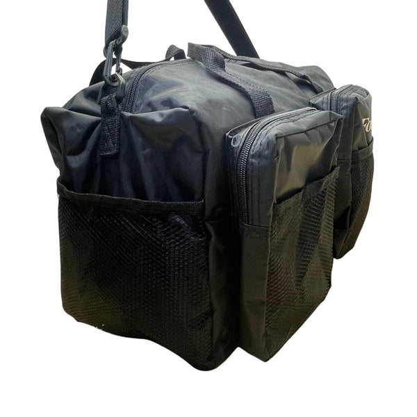 Forbes Black Nylon Mesh Pocket Zip Closure Travel Adjustable Strap Duffel Bag