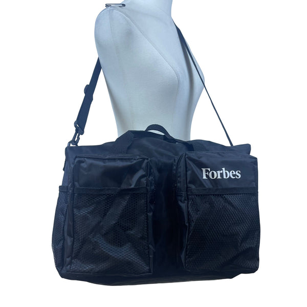 Forbes Black Nylon Mesh Pocket Zip Closure Travel Adjustable Strap Duffel Bag