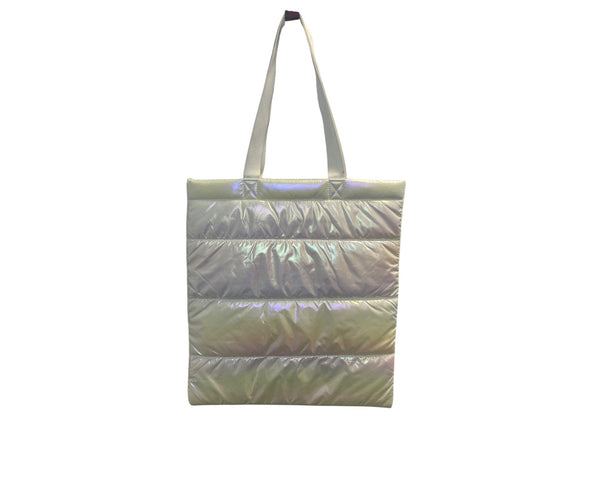 Bath & Body Works Iridescent Puffer Tote Bag With Sturdy Straps Glossy Finish Lightweight