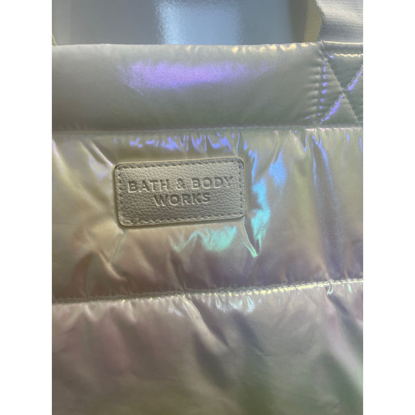 Bath & Body Works Iridescent Puffer Tote Bag With Sturdy Straps Glossy Finish Lightweight