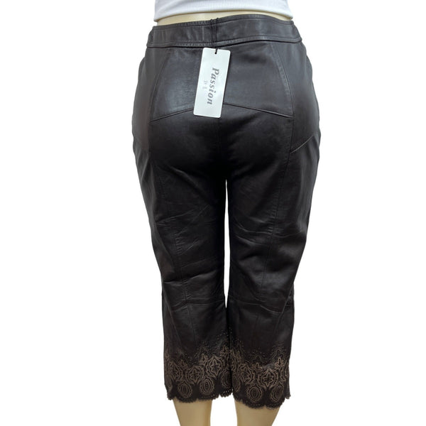Passion Women's Dark Brown Faux Leather Cropped Pants Sz M/L - NWT