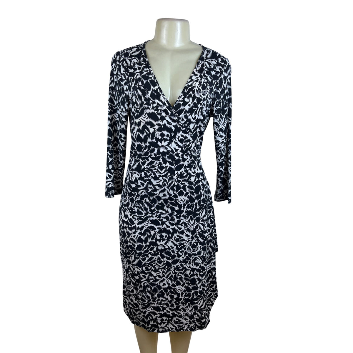 BCBG Maxazria Womens Black & White Wrap Dress Size M