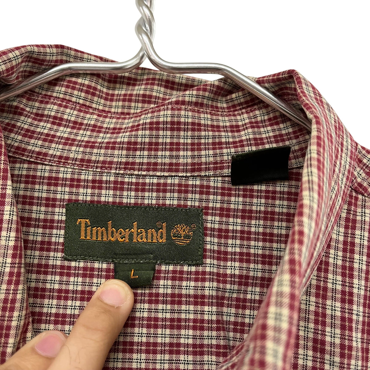 Timberland Mens Red Plaid Cotton Button-Up Long Sleeve Shirt Size L