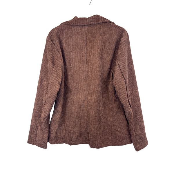 Corduroy Womens Brown Double-Breasted Jacket Large Button-Front Soft Fabric Textured Blazer