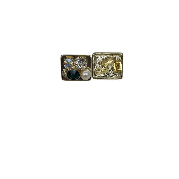 Tiffany & Co. Womens Gold-Tone Square Earrings Crystal Pearl Accents With Box