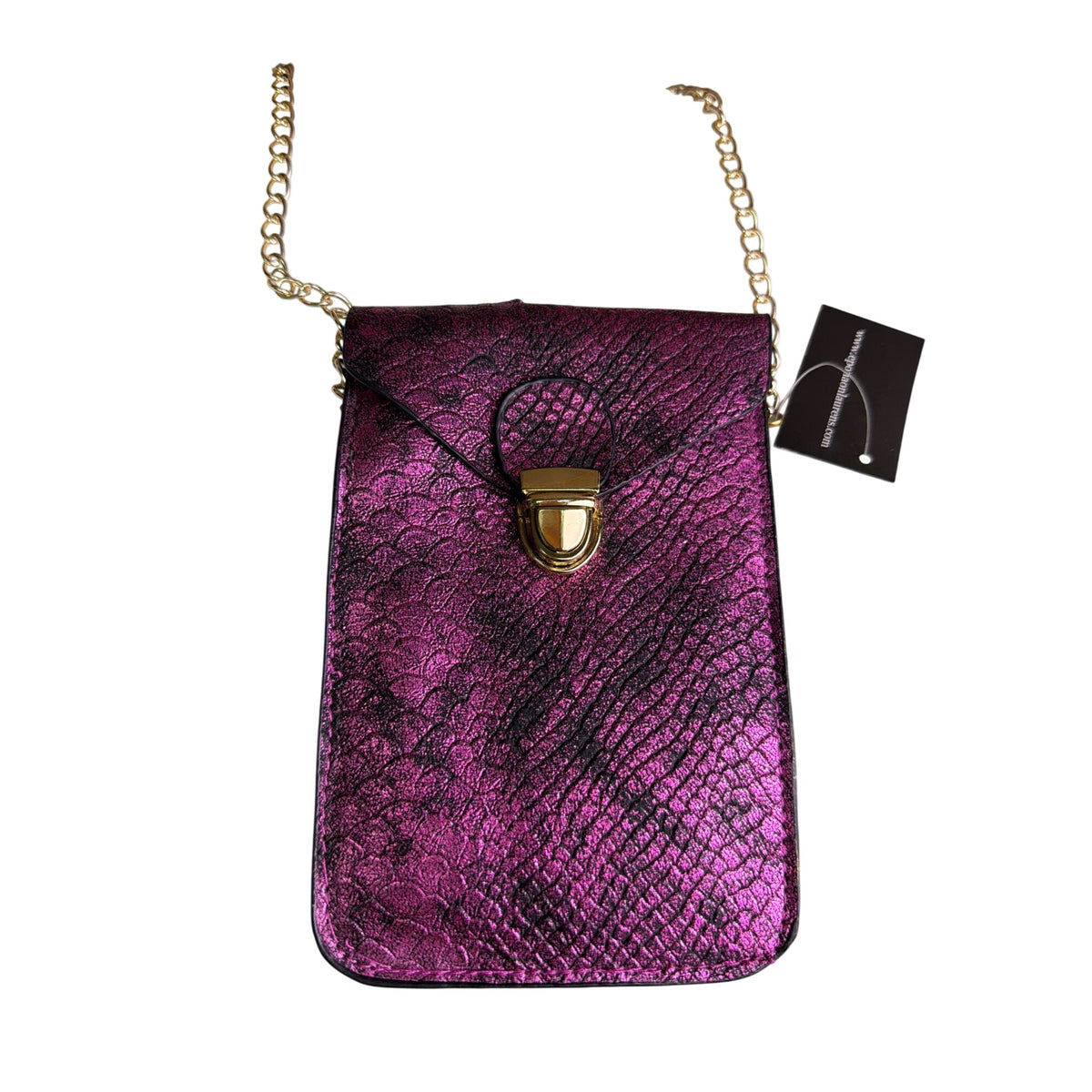 Epona Womens Purple Faux Leather Snakeskin Print Crossbody Chain Strap Purse