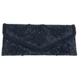 Handmade Women’s Black Beaded Flower Pattern Evening Clutch Bag Sz S