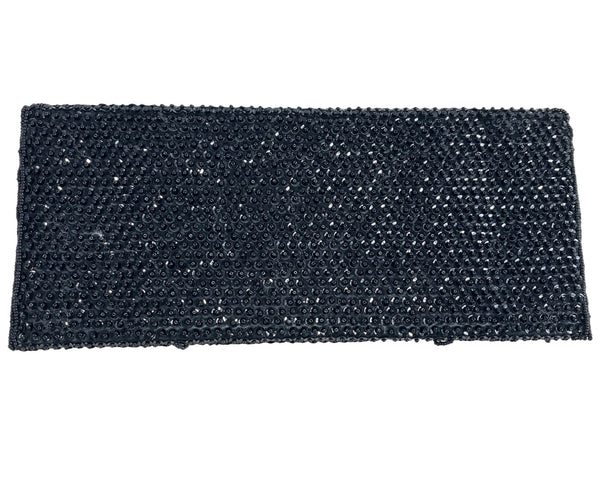 Handmade Women’s Black Beaded Flower Pattern Evening Clutch Bag Sz S
