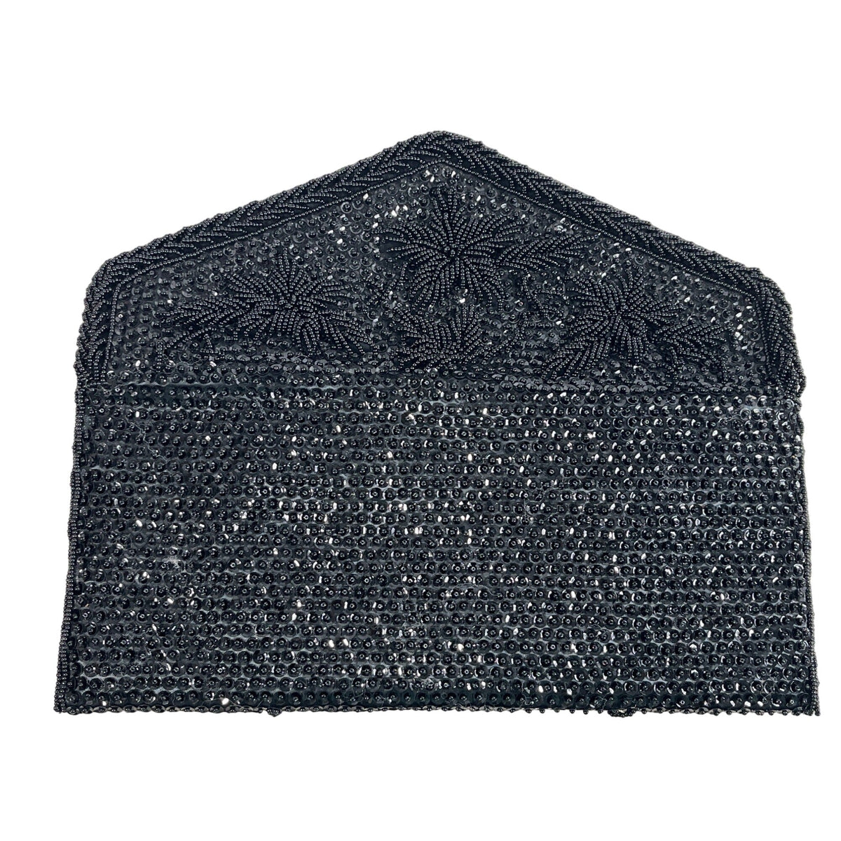 Handmade Women’s Black Beaded Flower Pattern Evening Clutch Bag Sz S