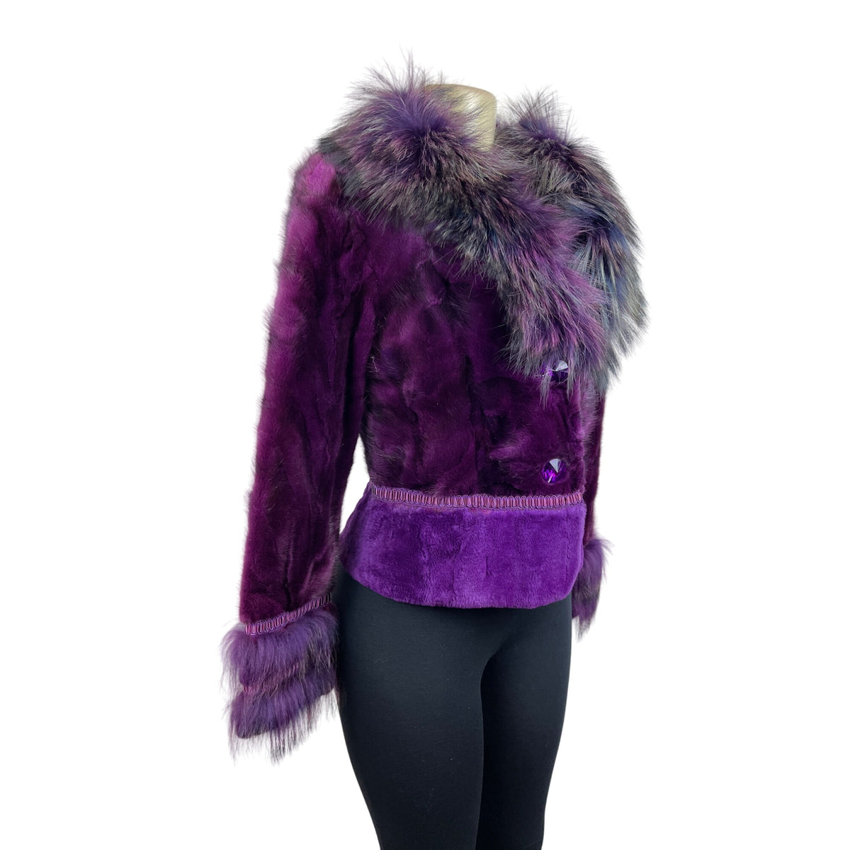 Vintage Uinis Purple Faux Fur Jacket With Trimmed Collar & Cuffs Szize L