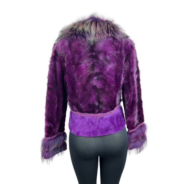 Vintage Uinis Purple Faux Fur Jacket With Trimmed Collar & Cuffs Szize L