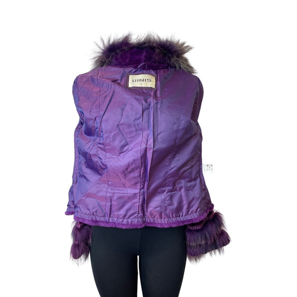 Vintage Uinis Purple Faux Fur Jacket With Trimmed Collar & Cuffs Szize L