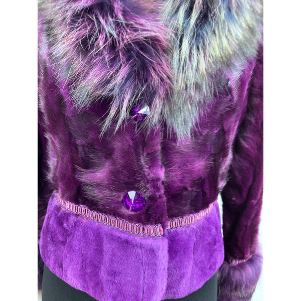 Vintage Uinis Purple Faux Fur Jacket With Trimmed Collar & Cuffs Szize L