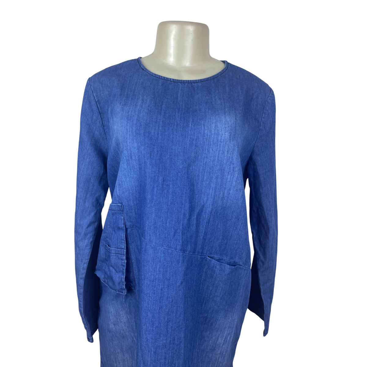 SSKNKN Womens Blue Denim Long-Sleeve Tunic Dress With Pockets Size XXL